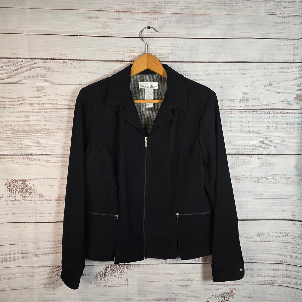 Dressbarn Perceptions Black Zip Front Career Blazer Jacket Size 6